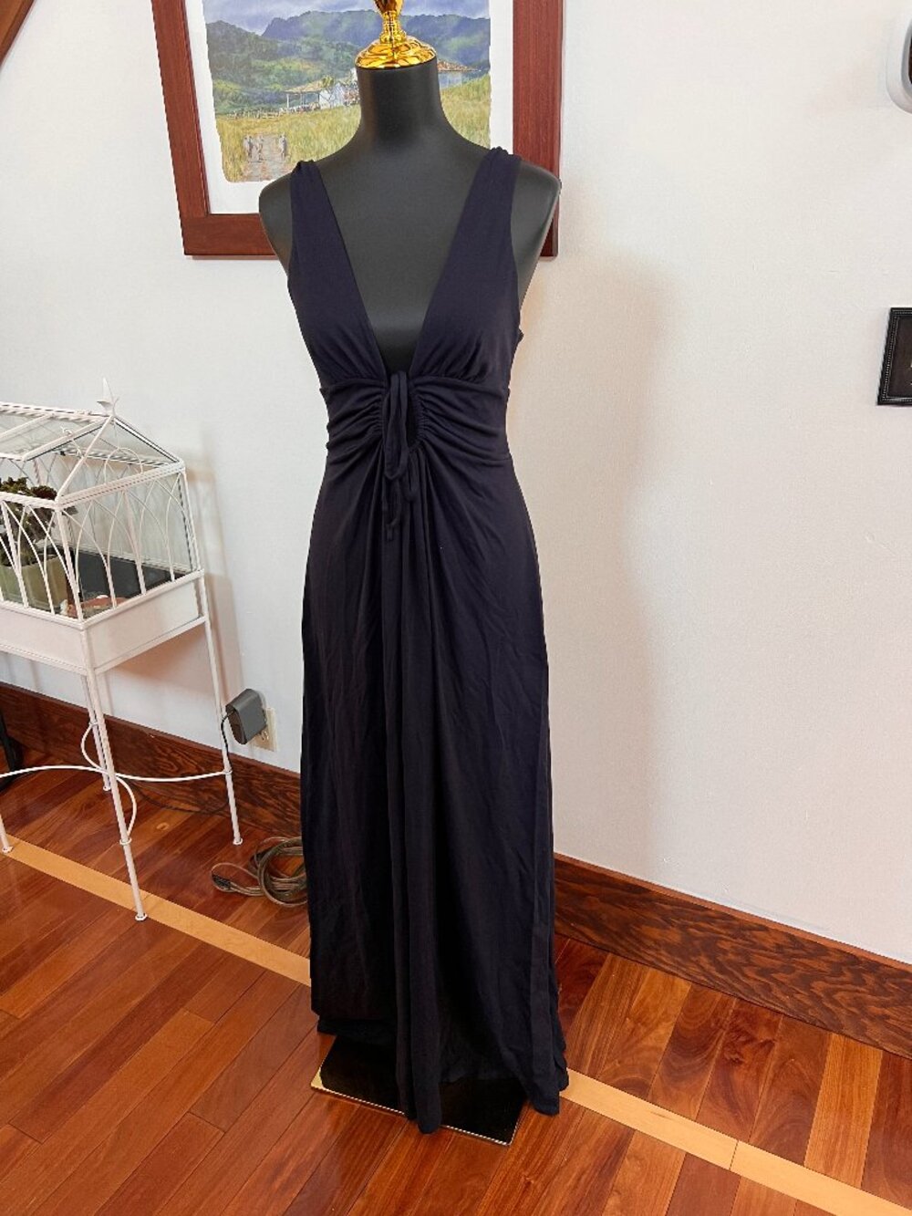 Susana Monaco Navy Blue Sleeveless Maxi Dress with Front Tie Detail sz L
